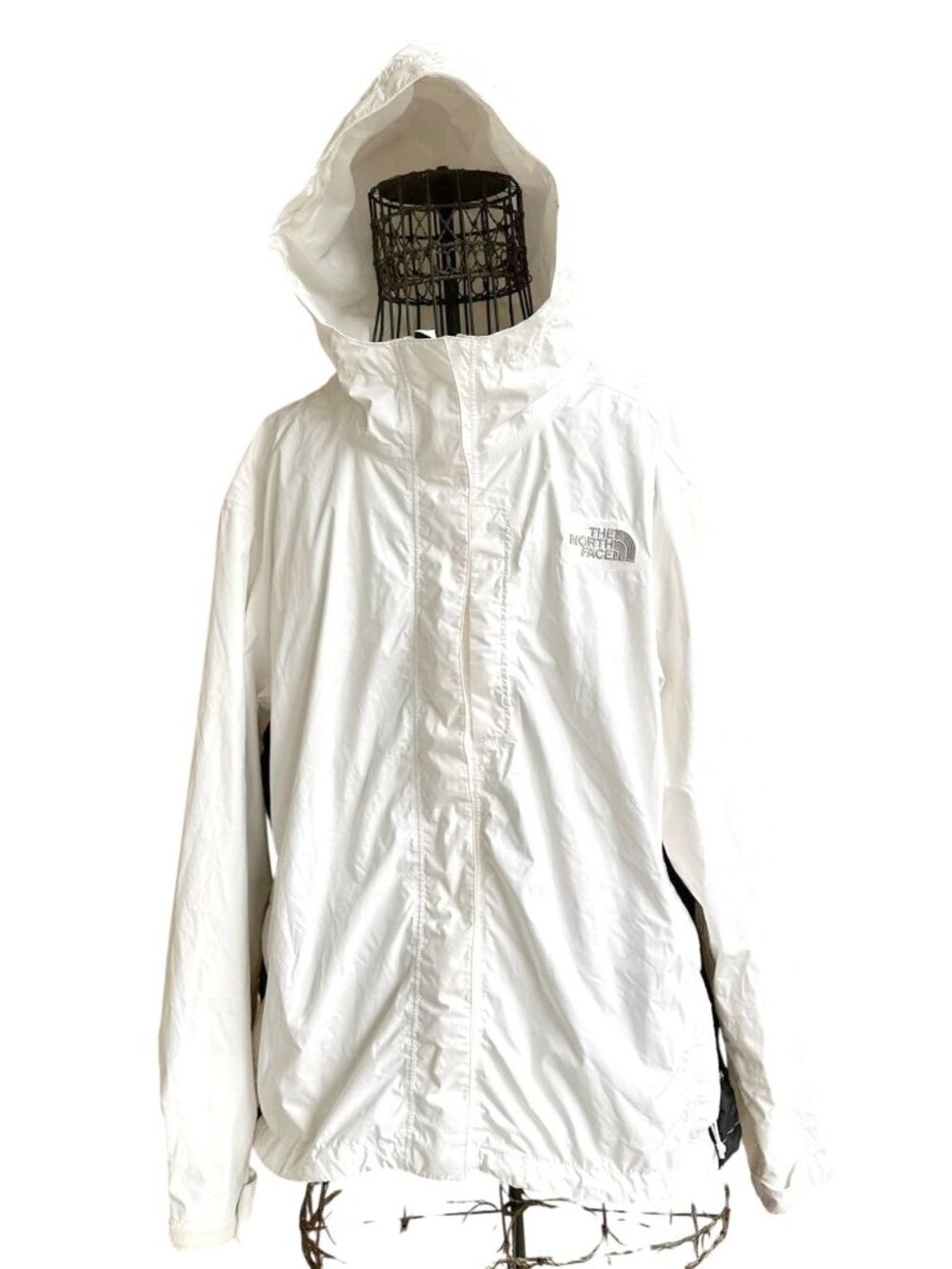 North Face Womens Hyvent Rain Jacket Ladies XL White Black Hooded Waterproof EUC - Picture 9 of 12